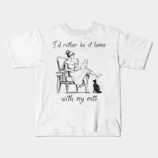 Vintage Cat Lover "I'd Rather Be at Home With My Cats" Introvert Artwork Kids T-Shirt